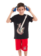 Victor and Jane Guitar Graphic T-Shirt & Shorts Set - Black & Red