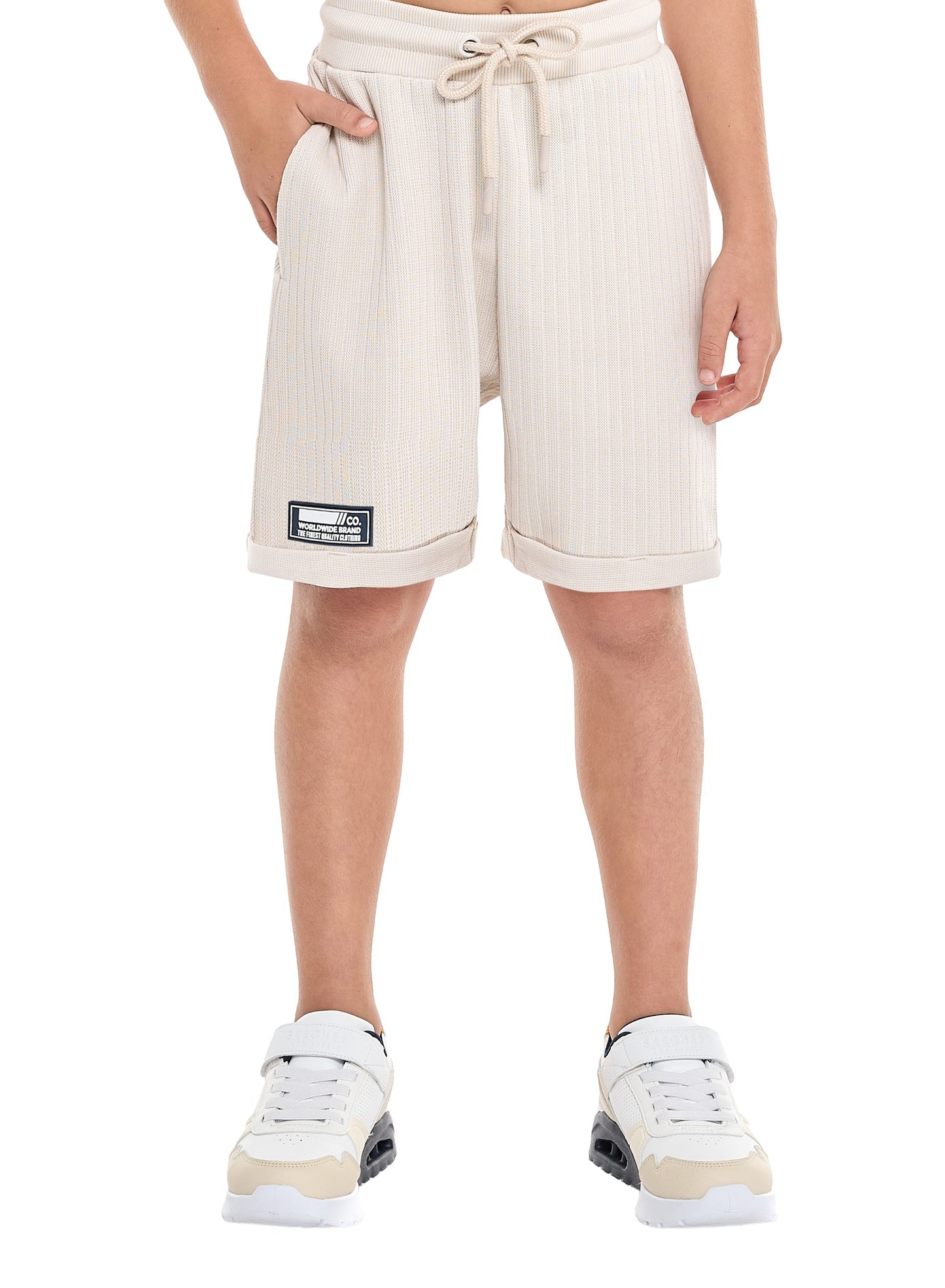 Victor and Jane Boys' Beige 2-Piece Jacquard Set with Pockets