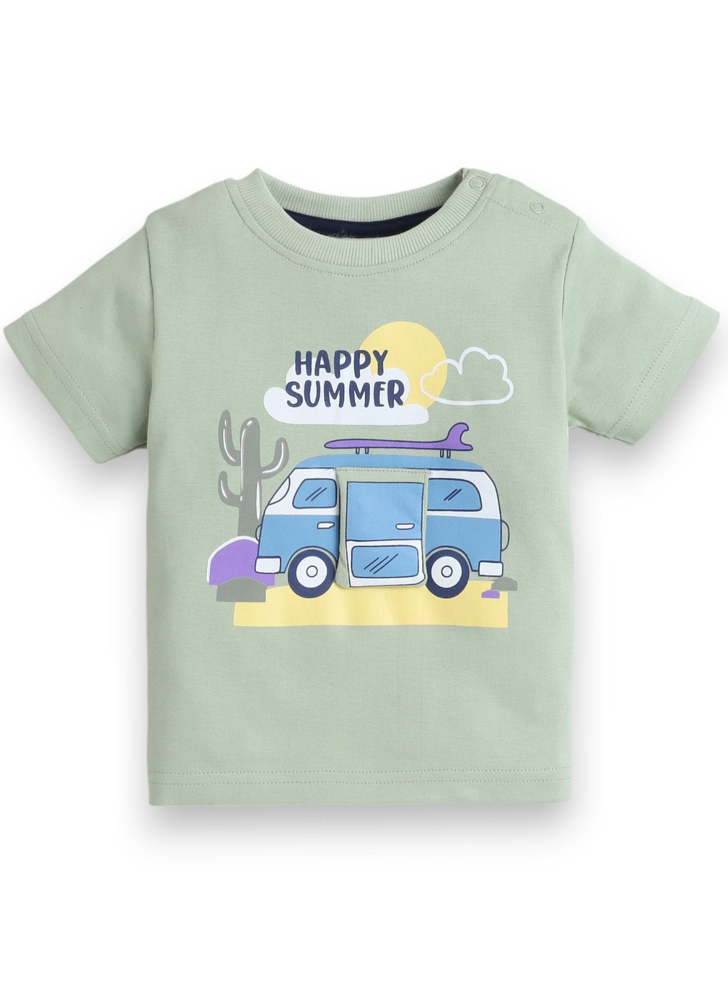 Victor and Jane Infant 2PC Set, T-Shirt with Cute Bus And Blue Shorts