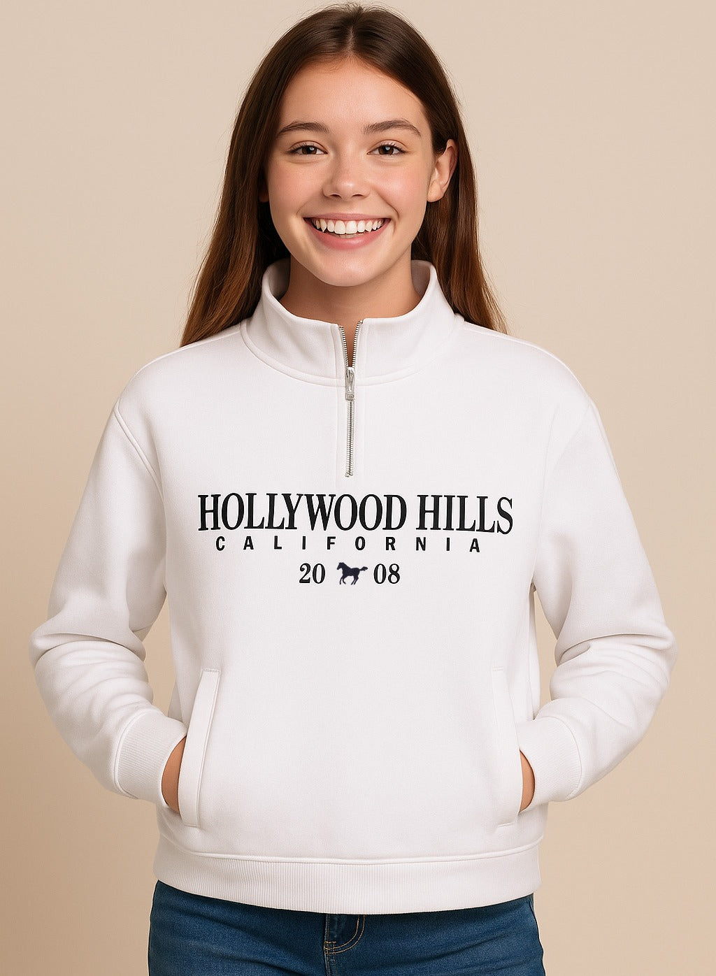 Half-Zip Pullover “ Œhollywood Hills California” | 100% Cotton Fleece, 280 Gsm