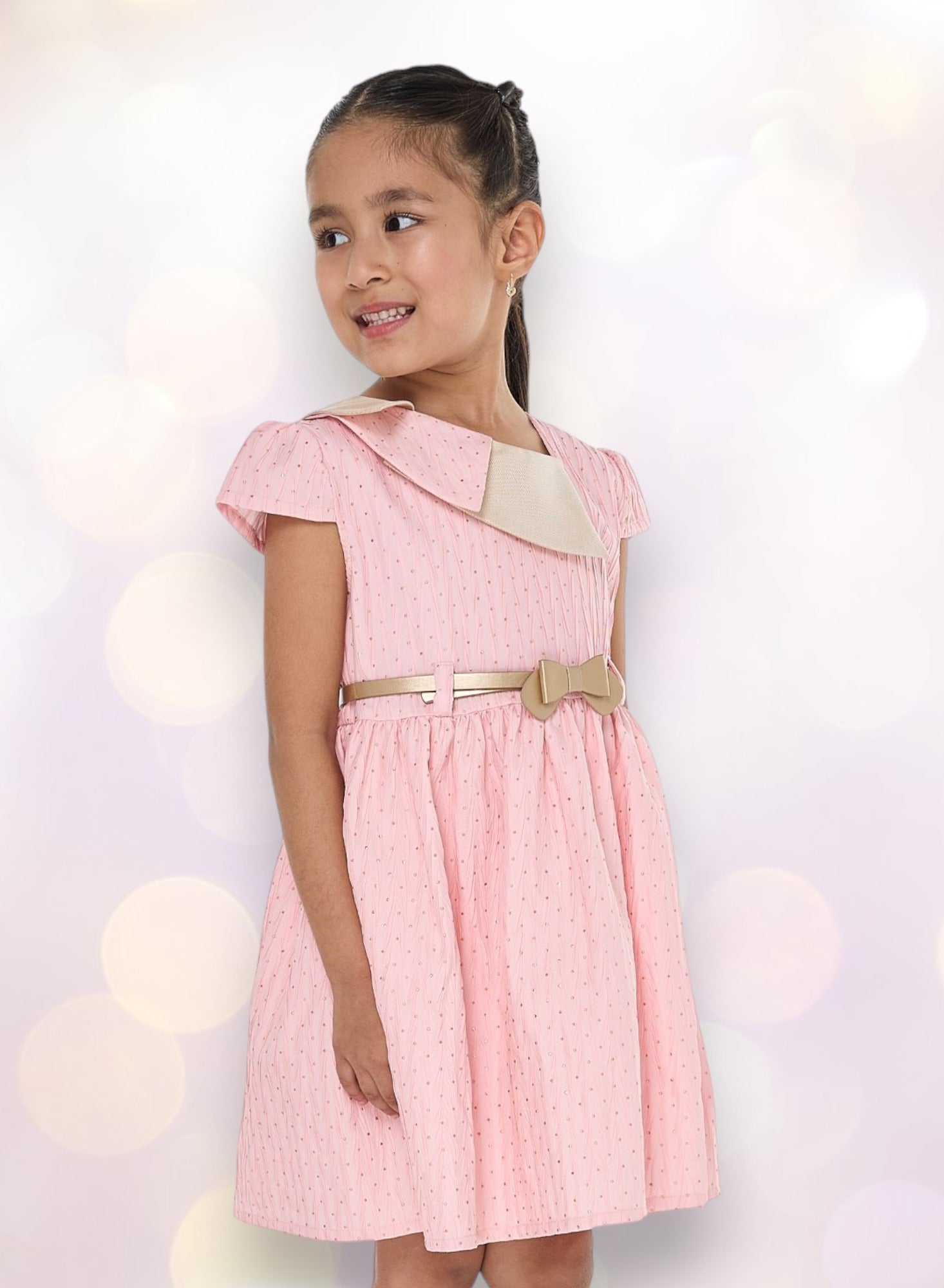 Ivory/Gold Lapel Jacquard Dress