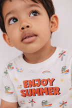 Boys Œenjoy Summer” Print Cotton T-Shirt & Shorts Set “ Comfortable Nightwear & Loungewear