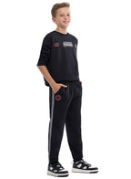 Kids Black Pullover Hoodie & Joggers Set With Œworld Explorer” Logo