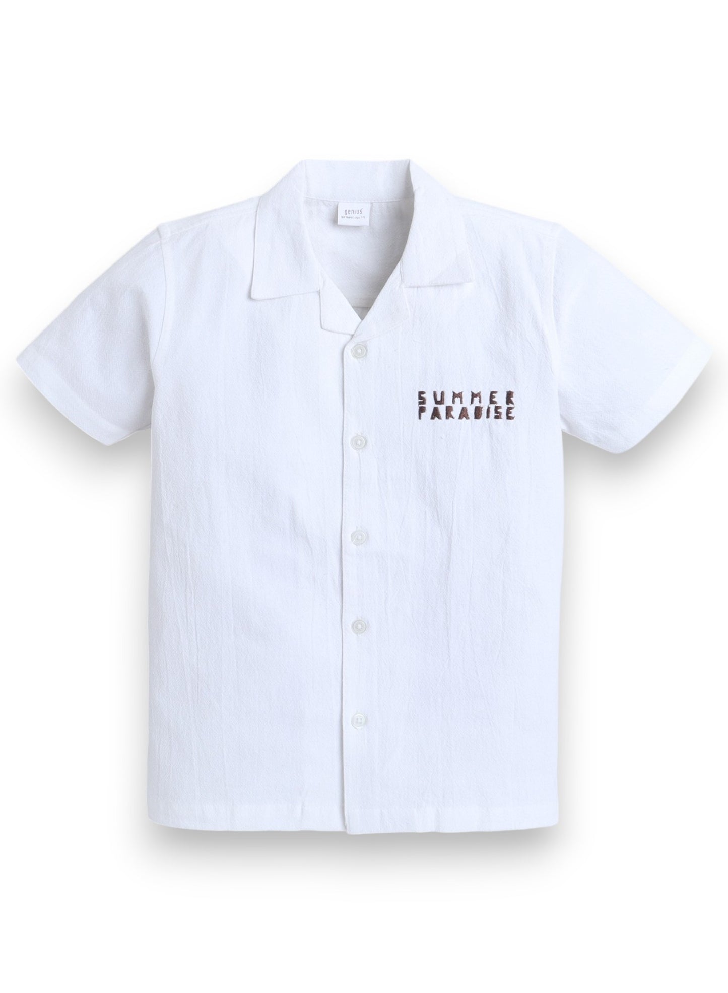 Boys' Casual Cotton Shirt & Shorts Set with Back Print – Short Sleeve Outfit - Off White