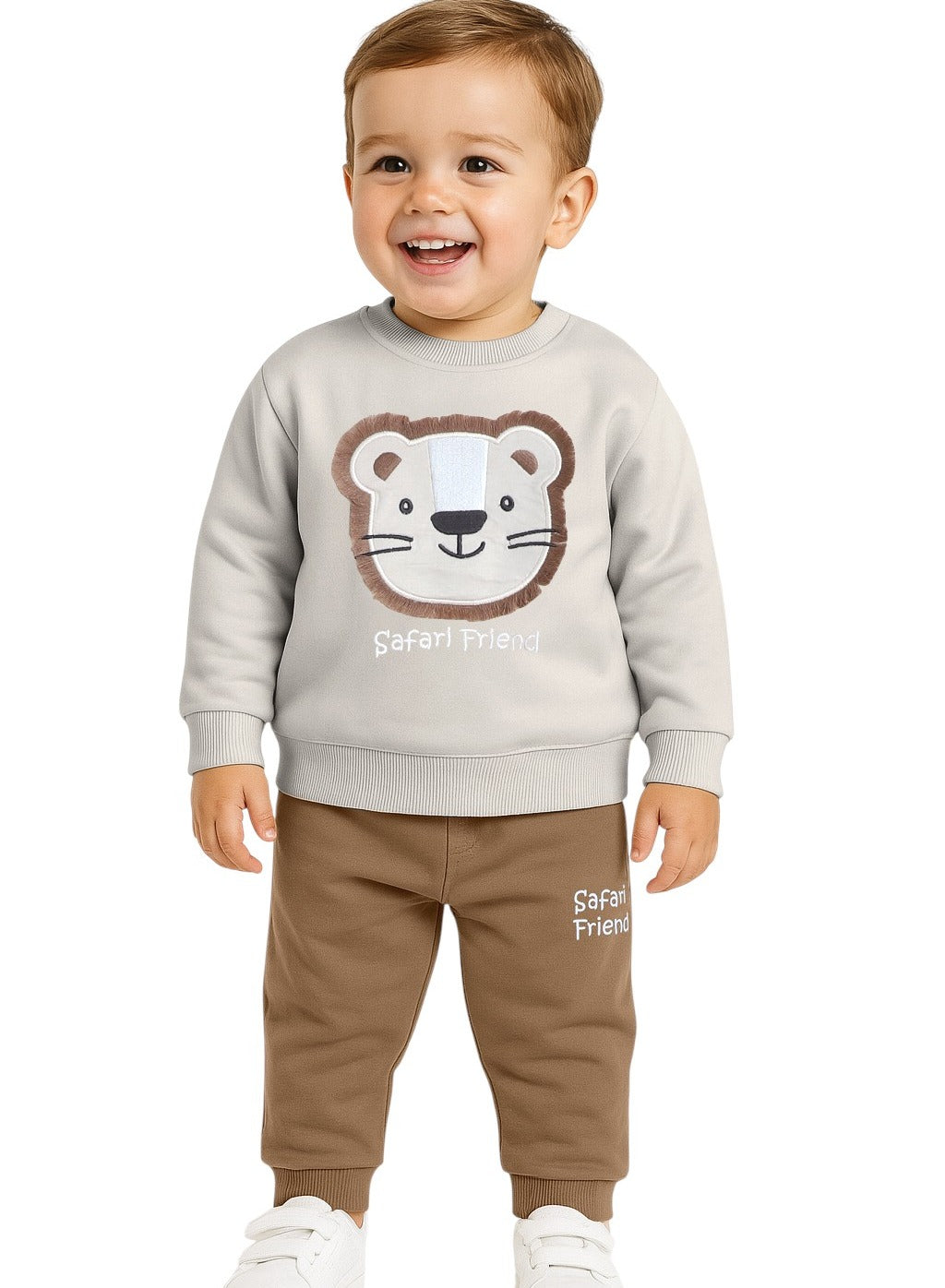 Baby Boys’ 2-Piece Set – “Safari Friend” Lion Sweatshirt & Joggers Set