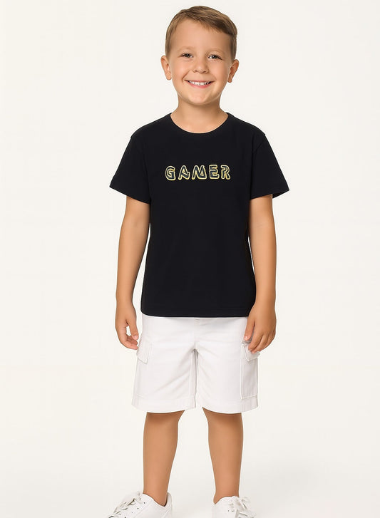 Junior Boys Black 'GAMER' Printed T-Shirt (2-9Y)