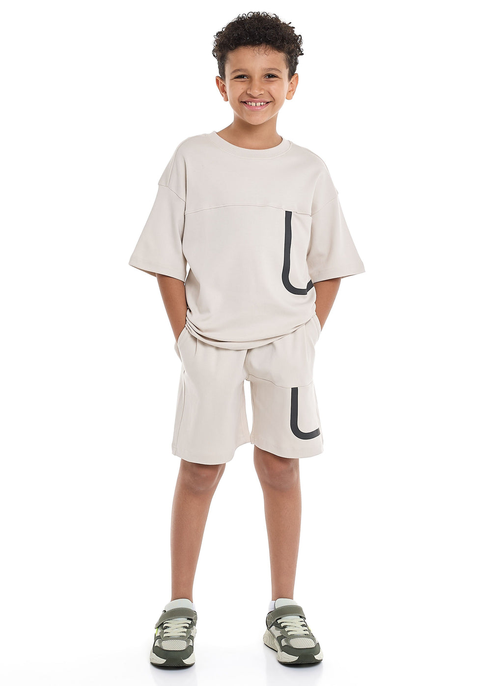 Oversized - Boys' Jacquard 2-Piece Set - T-Shirt And Matching Shorts With Pocket Detail