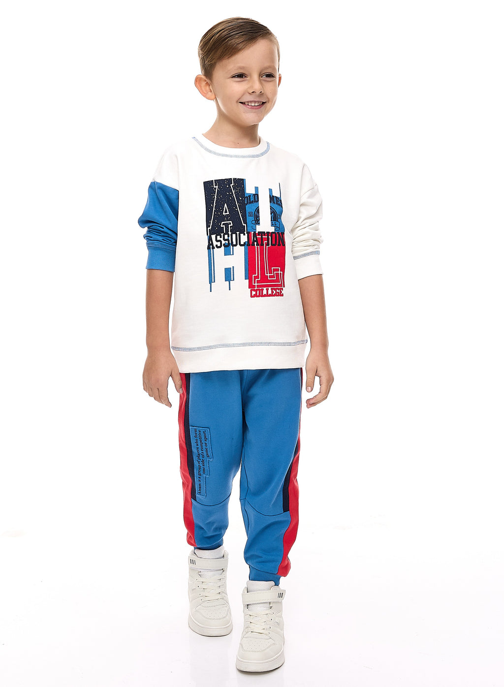 Boys' 2-Piece Sweatshirt Sets With Contrast Blue Sleeves
