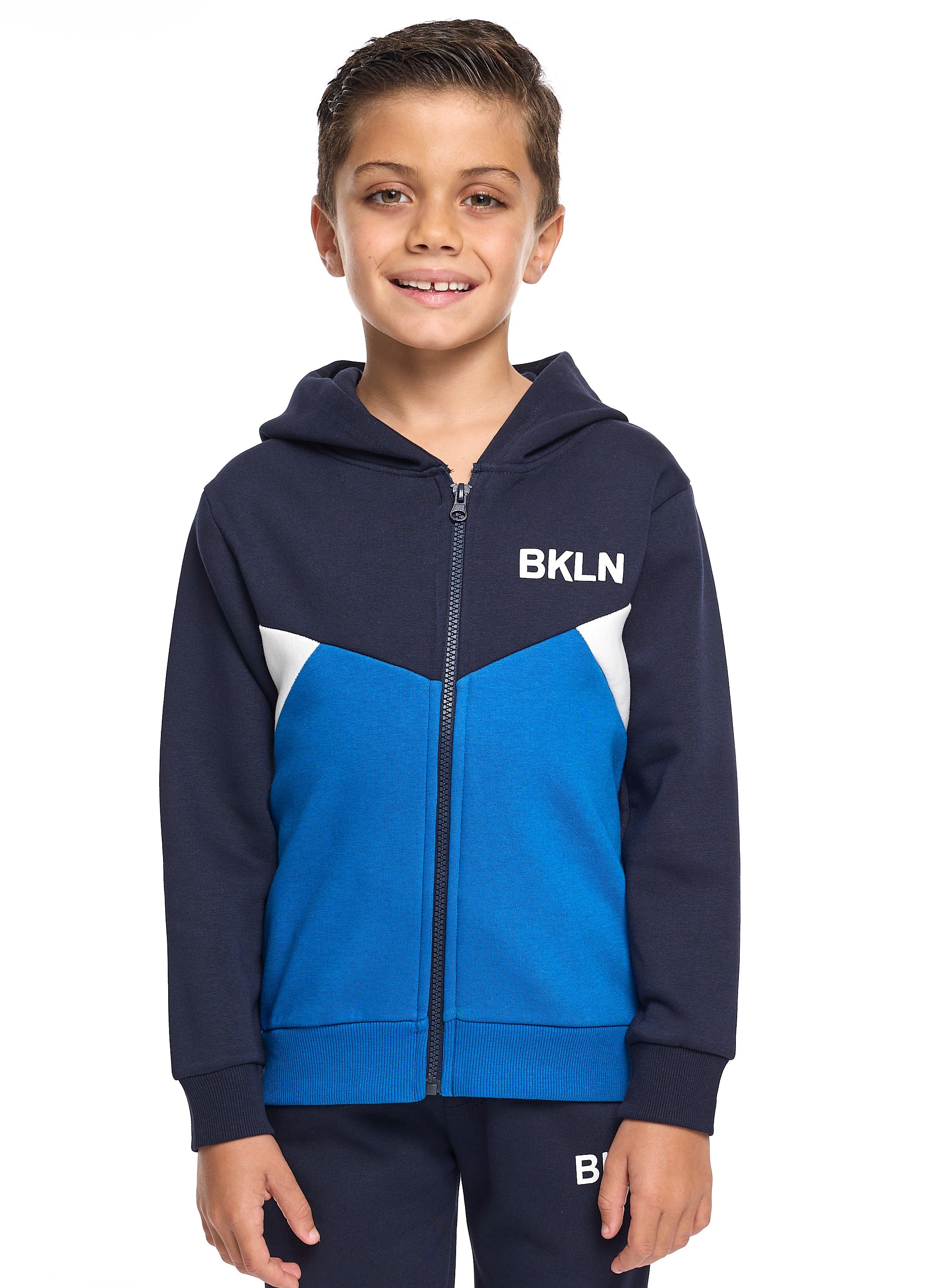 Boys’ Navy &Amp; Blue Colorblock Hoodie Tracksuit “ Zip-Up Sweatshirt &Amp; Joggers Set