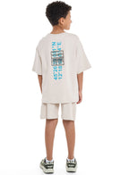 Oversized - Boys' Jacquard 2-Piece Set - T-Shirt And Matching Shorts With Pocket Detail