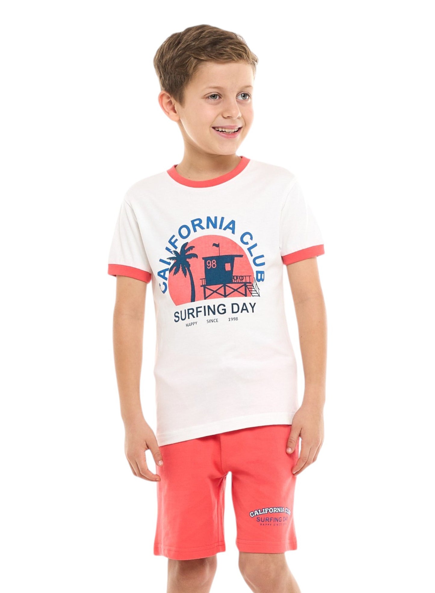 Victor and Jane Junior Boys' 2 Piece Sets with Matching Tshirt And Slogan Print Shorts with Elasticated Waist