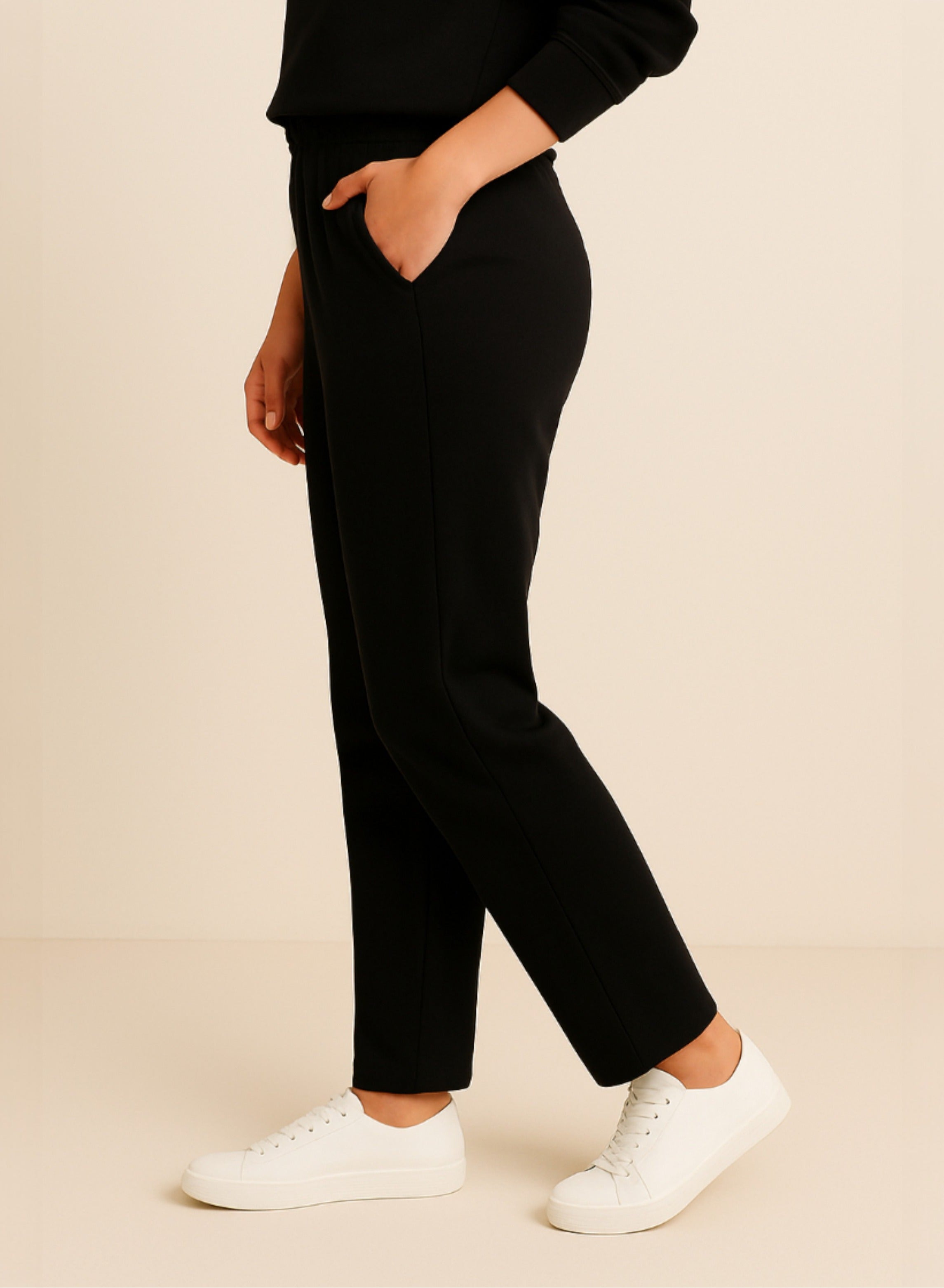 Black Straight-Leg Drawstring Joggers “ Cotton Interlock