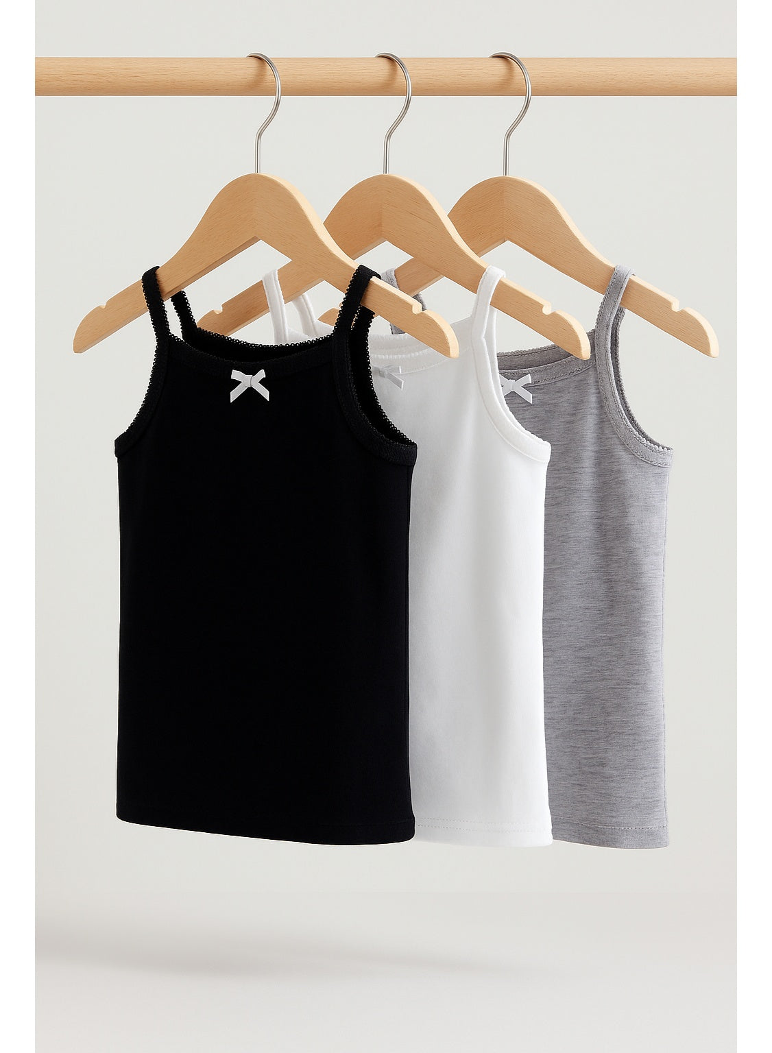 3-Pack Girls' Camisoles – Cotton Comfort in Black, White & Grey