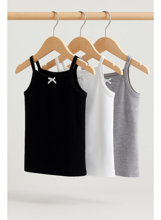 3-Pack Girls' Camisoles – Cotton Comfort in Black, White & Grey