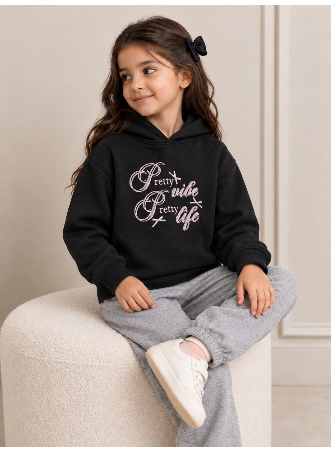 Girls Graphic Text Hoodie Sweatshirt