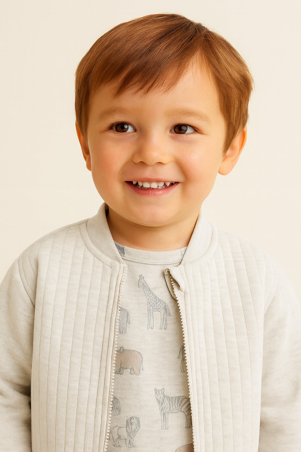 Dirkje Animals Printed Full Sleeves T-Shirt With Pant And Jacket Set - White/Beige