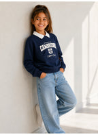Girls Collared "Cambridge" Text Print Pullover