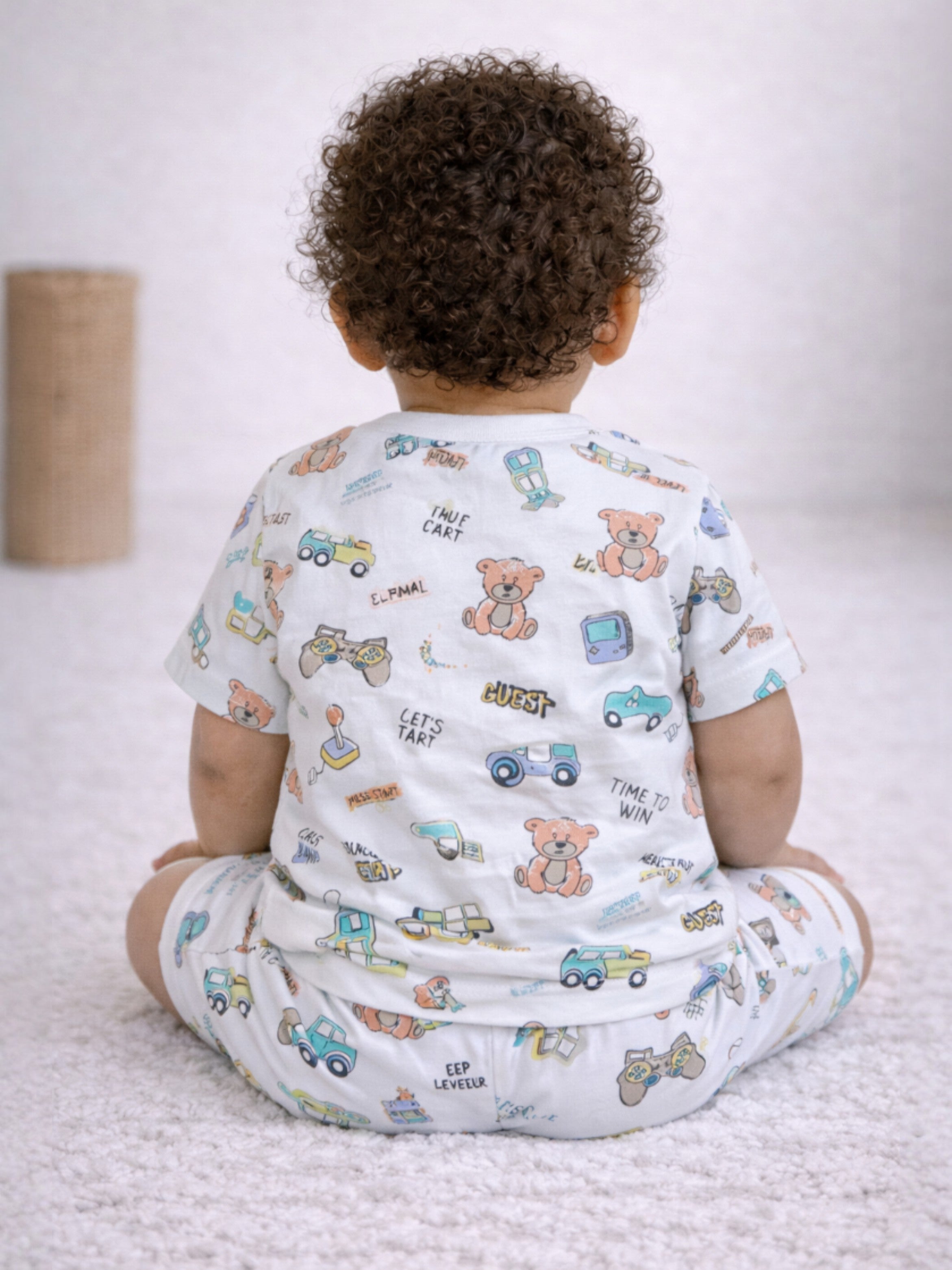 Infant Boys Vehicle Print Cotton Pajama Set “ Soft T-Shirt & Shorts Nightwear