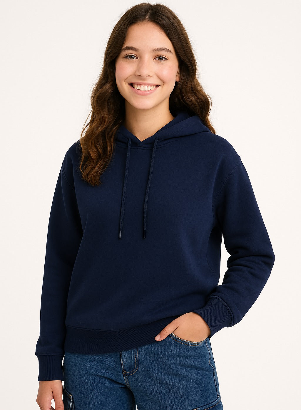 "Navy Hoodie With Drawstring “ 100% Cotton Fleece "