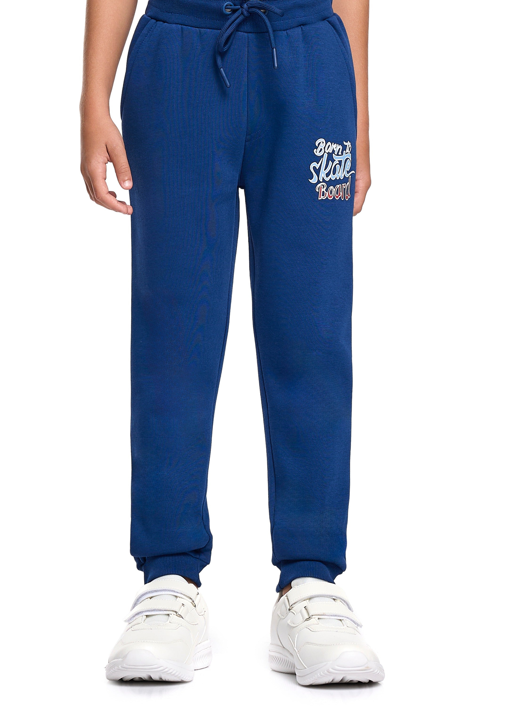 Victor And Jane Cotton Skate Board Graphic Full Sleeves Sweatshirt & Joggers Set - White & Blue