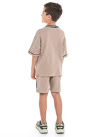 Oversized - Boys' Jacquard 2-Piece Set - T-Shirt With Badge Detail And Matching Shorts With Pockets,