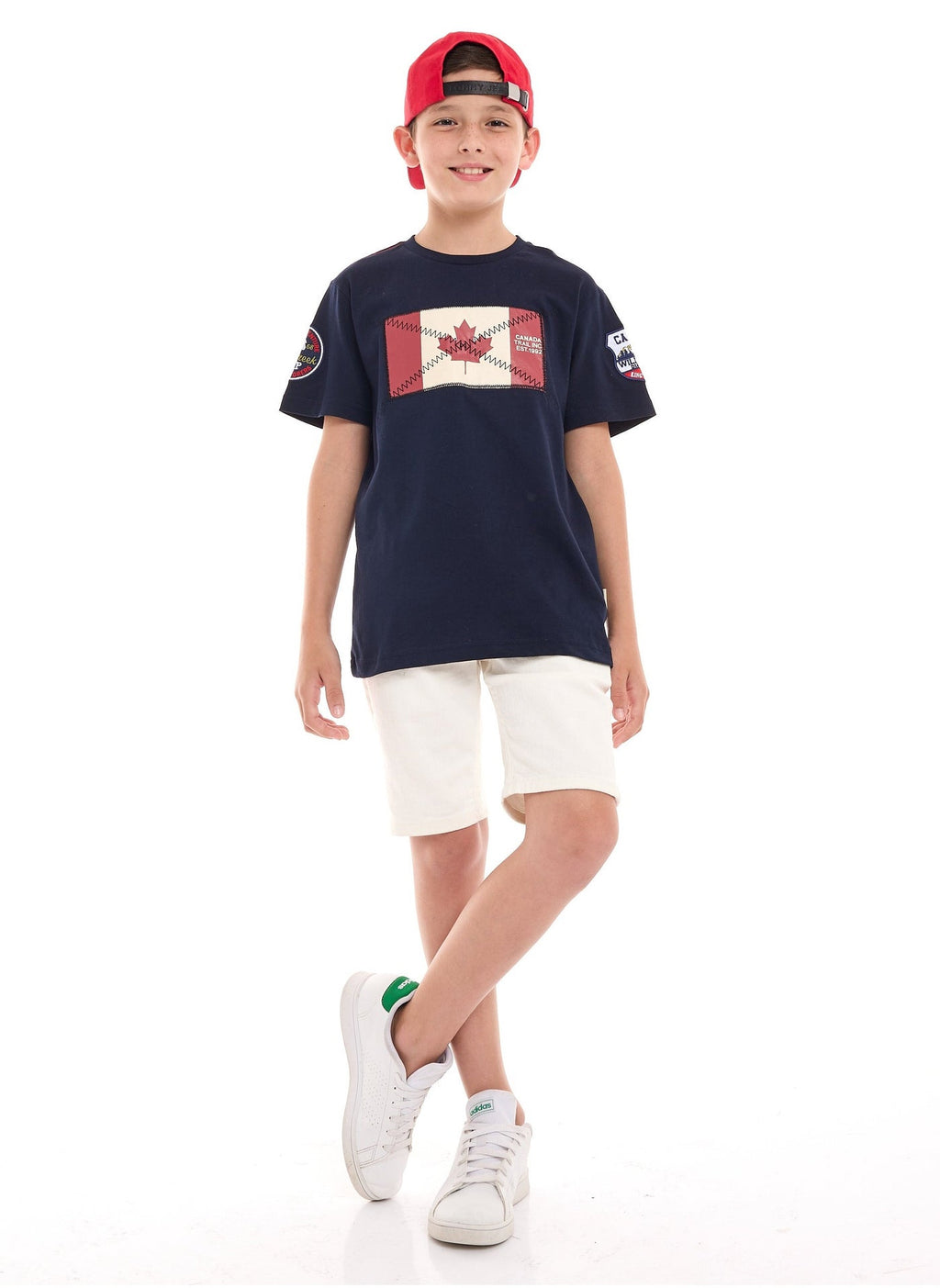 Victor and Jane Cotton Canada Flag Embroidered T-Shirt - Blue
