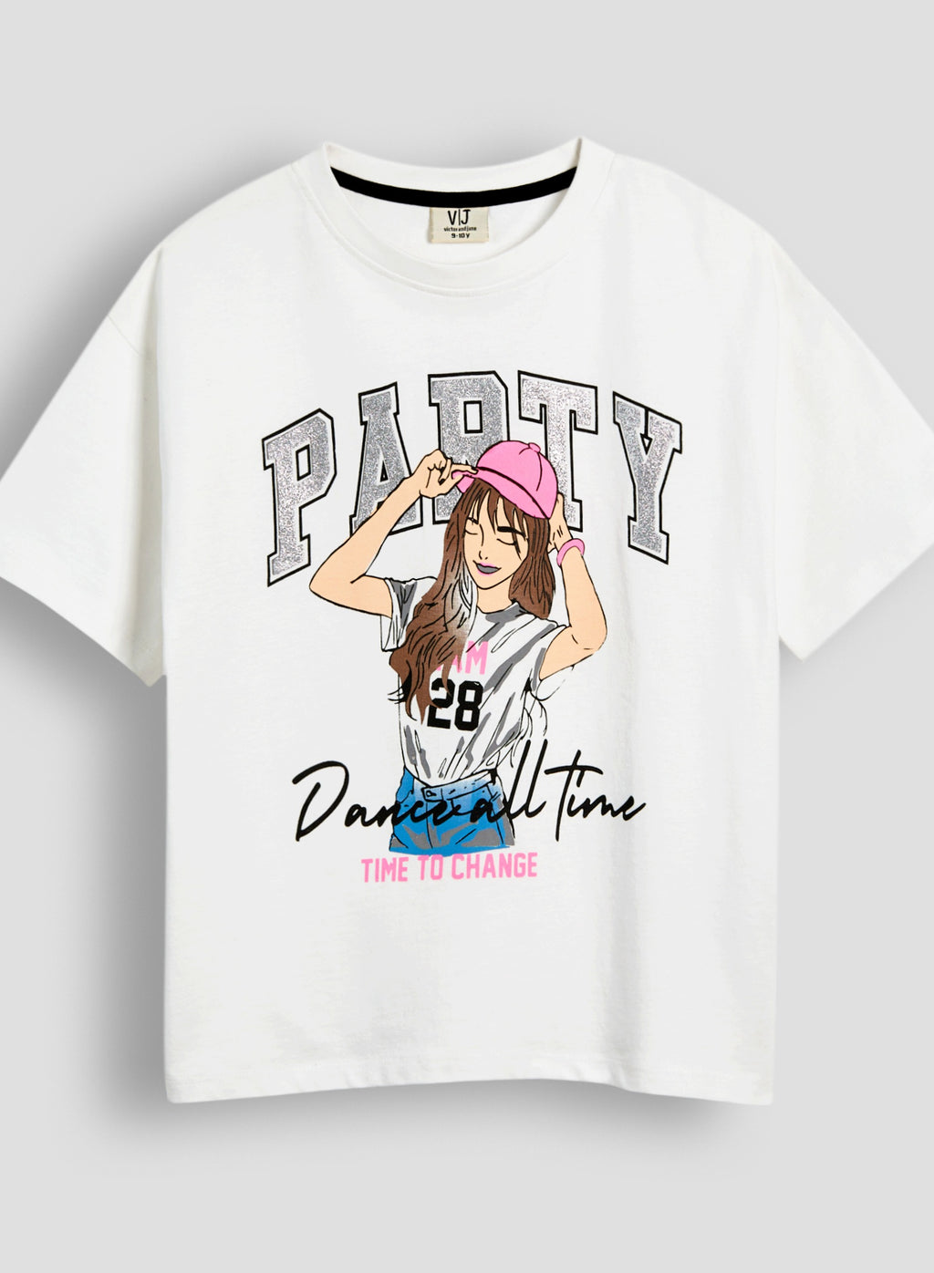 Victor And Jane Round Neck Party Graphic T-Shirt - White