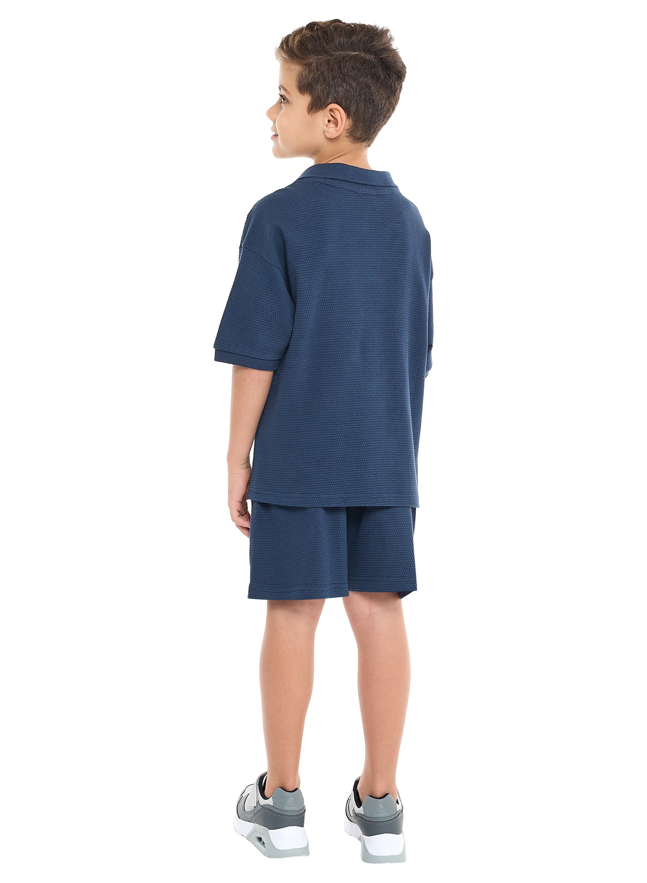 Oversized - Boys' Jacquard 2-Piece Set - Polo T-Shirt With Badge Detail And Matching Shorts With Pockets