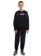 Kids Black Pullover Hoodie & Joggers Set With Œworld Explorer” Logo