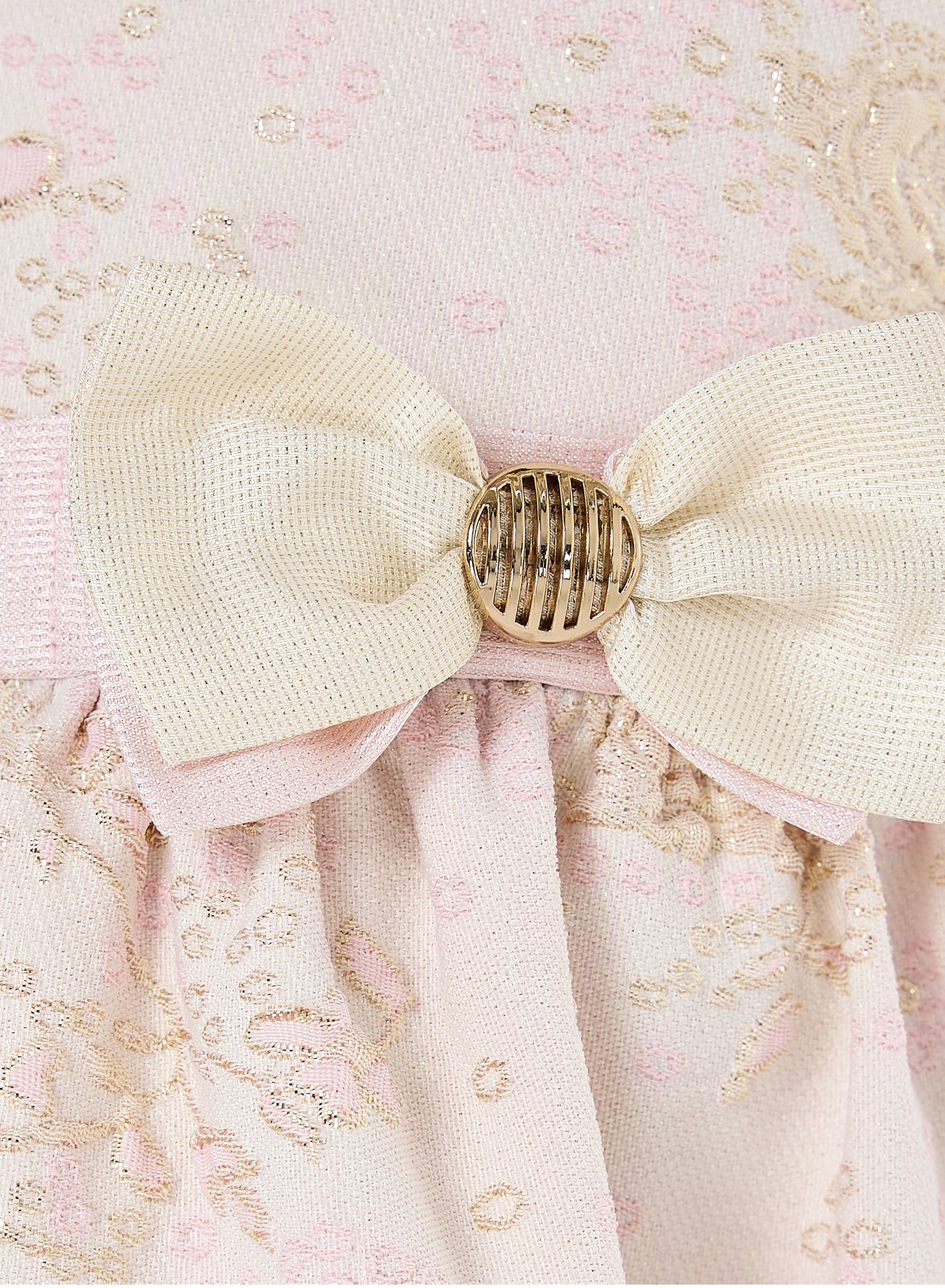 Girls Elegant Lt Pink/Gold Jacquard & Tulle Party Dress