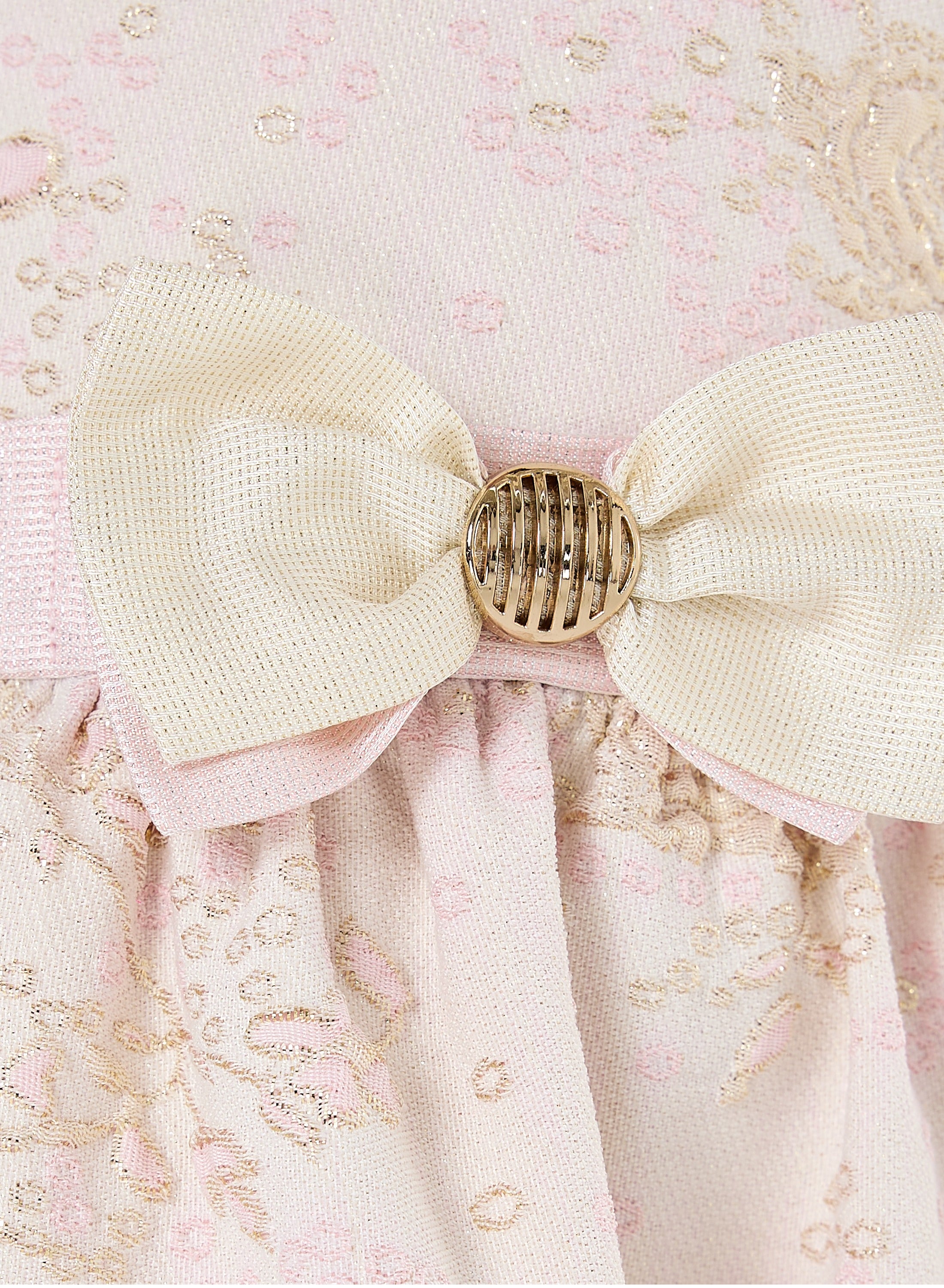 Girls Elegant Lt Pink/Gold Jacquard & Tulle Party Dress