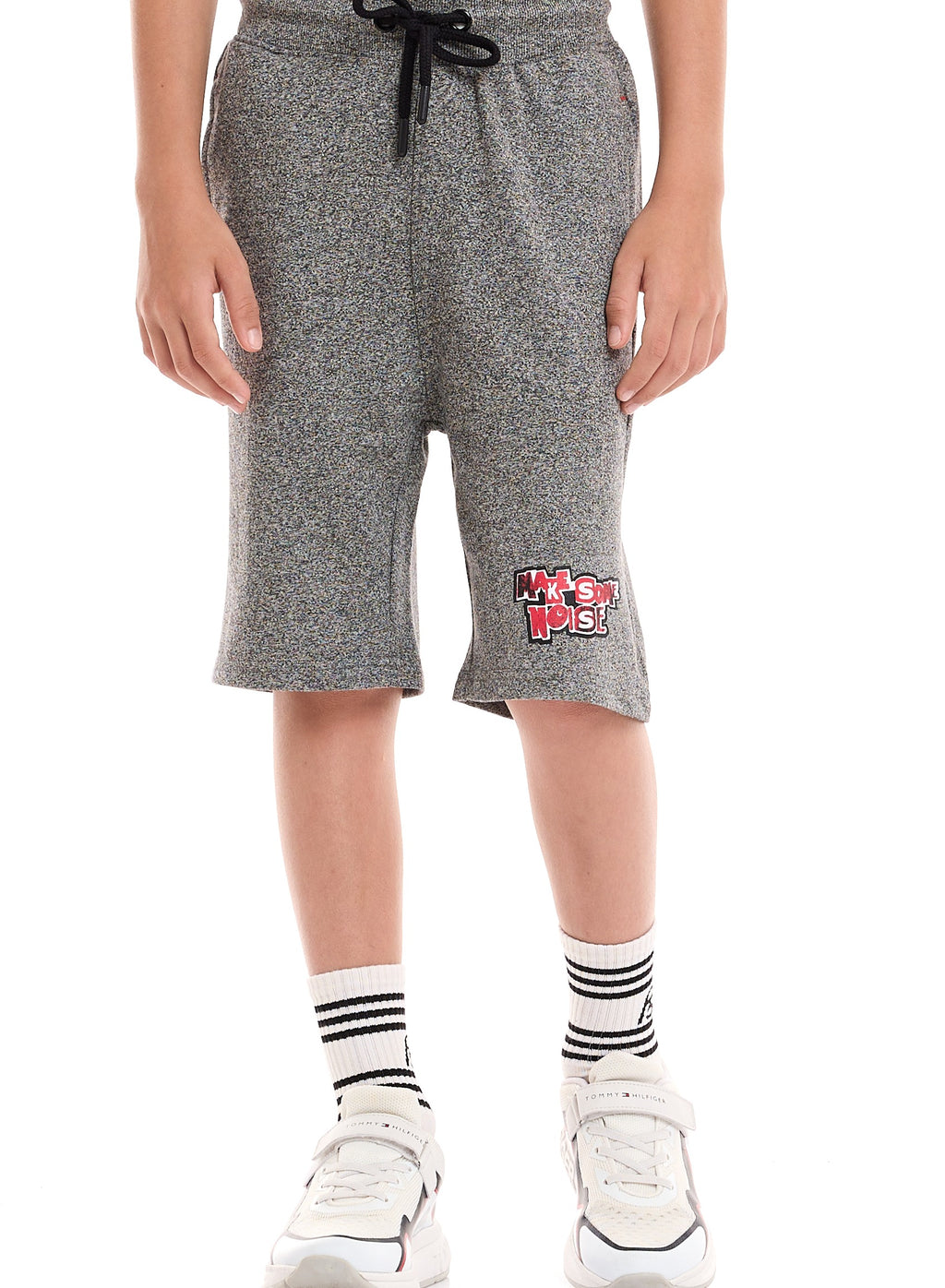 Victor and Jane Cotton Headphone Graphic T-Shirt & Shorts Set - Red & Grey