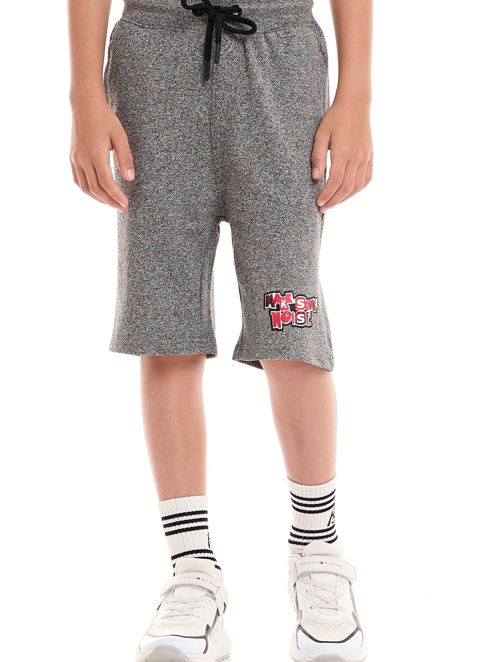 Victor and Jane Cotton Headphone Graphic T-Shirt & Shorts Set - Red & Grey