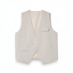 victor and jane boys beige pinstripe waistcoat with a single button closure and chest pocket
