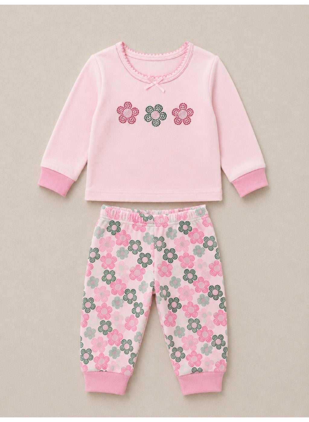 Baby Girls Floral sweatshirt & Jogger Set with 3-Piece Hair Clips
