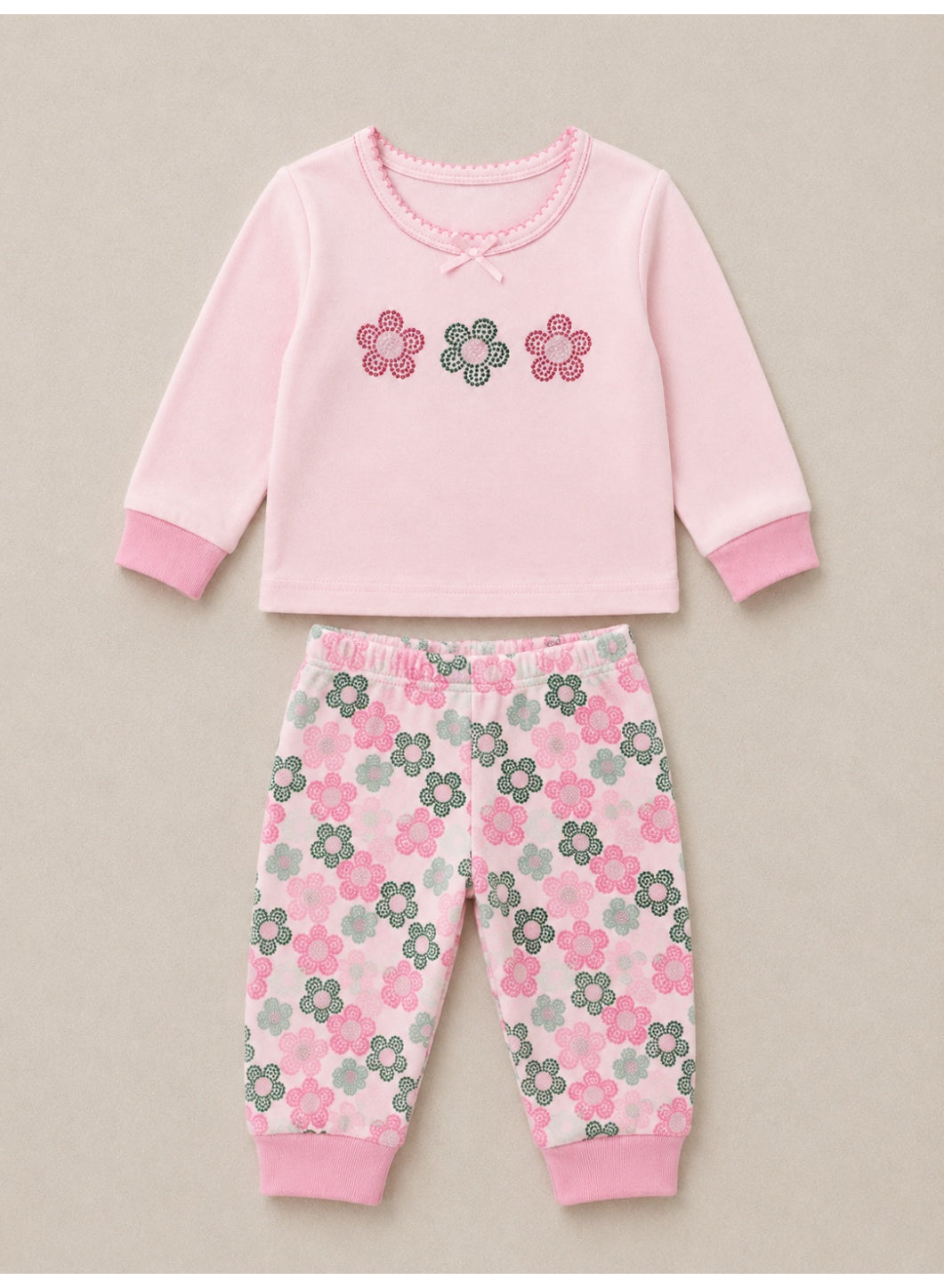 Baby Girls Floral sweatshirt & Jogger Set with 3-Piece Hair Clips