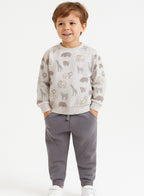 Dirkje Animals Printed Full Sleeves Sweatshirt With Joggers Set - Grey/White