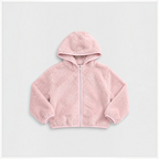 victor and jane girls light pink faux fur full zip hoodie jacket with soft plush texture and ribbed trim