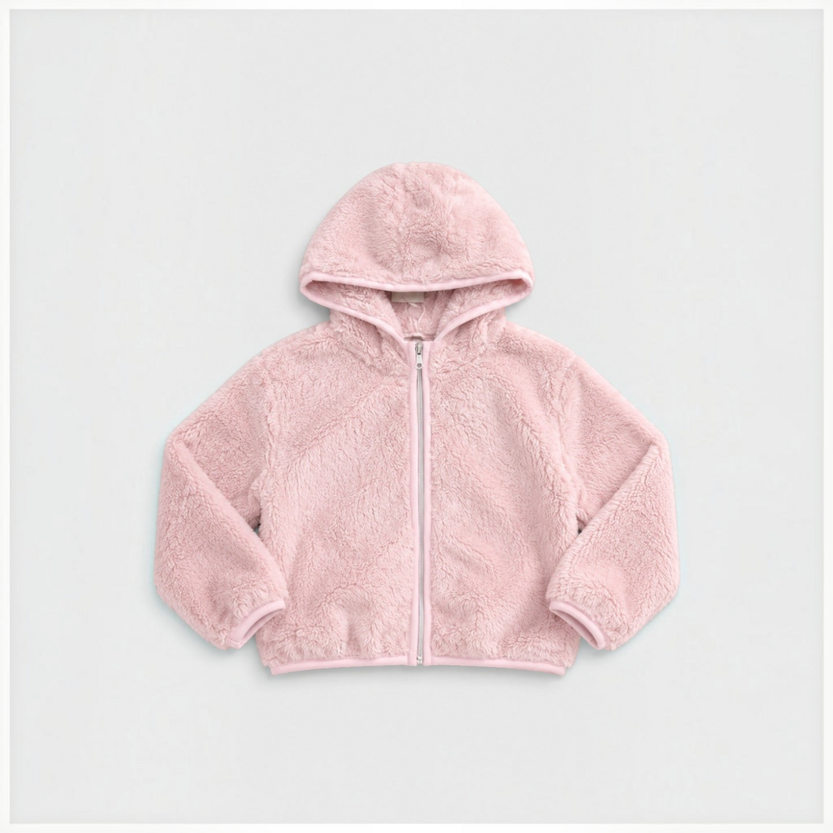 victor and jane girls light pink faux fur full zip hoodie jacket with soft plush texture and ribbed trim