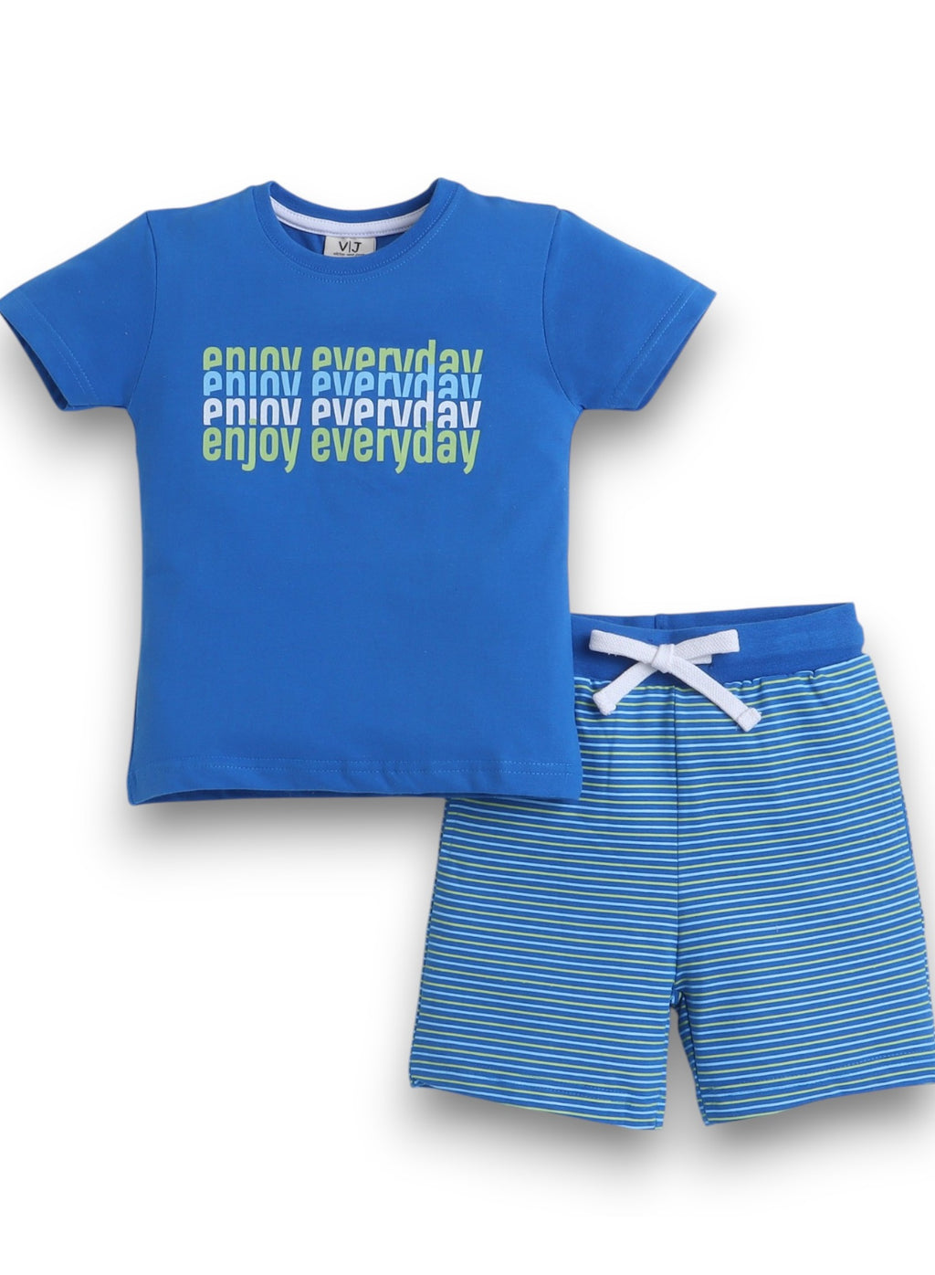 Victor And Jane - Printed T-Shirt And Stripes Shorts Pyjama Set