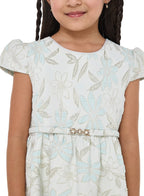 Girls Elegant Green/Gold Jacquard & Tulle Party Dress