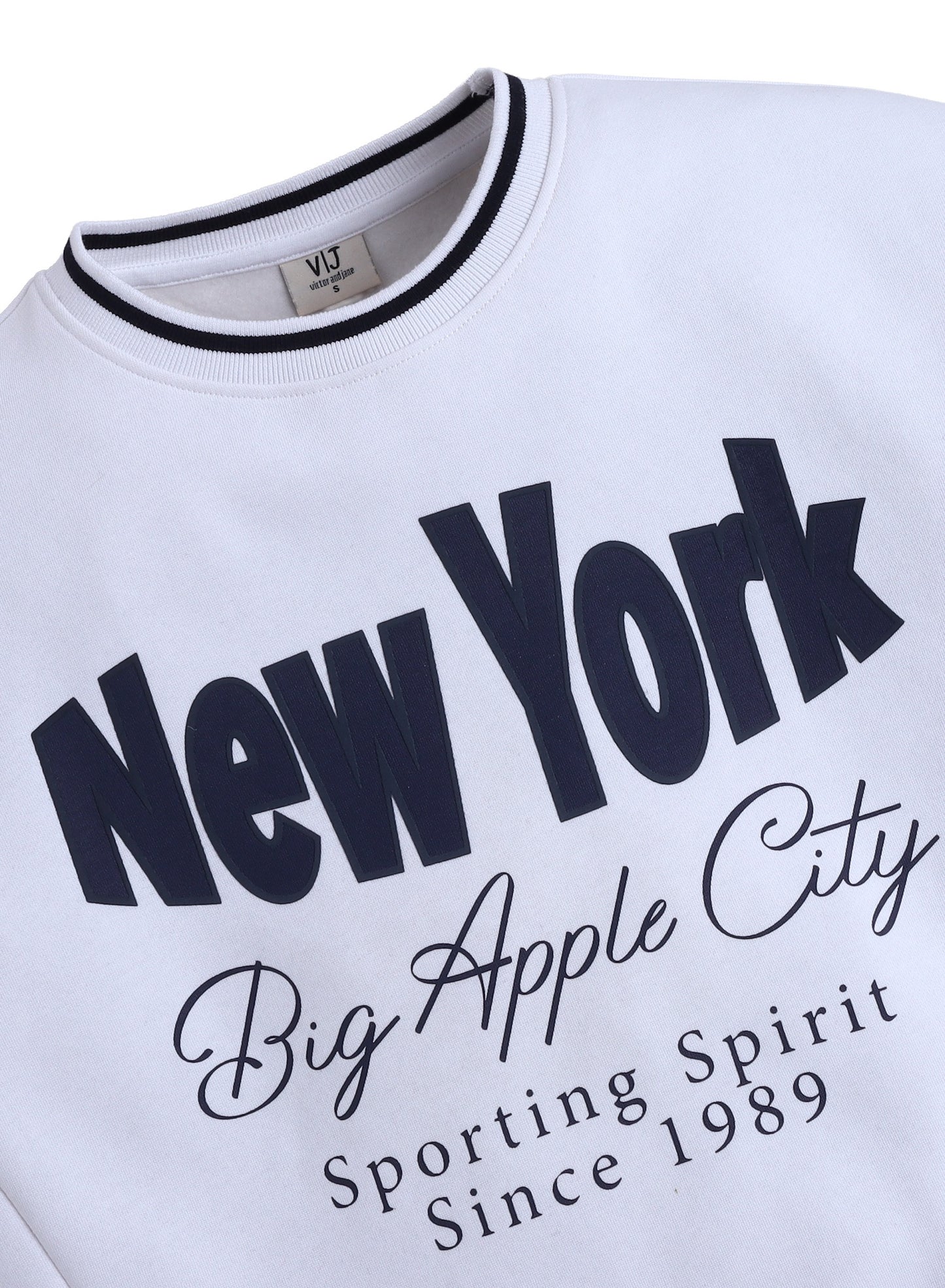 “New York Big Apple” Contrast Rib Sweatshirt – 100% Cotton Fleece
