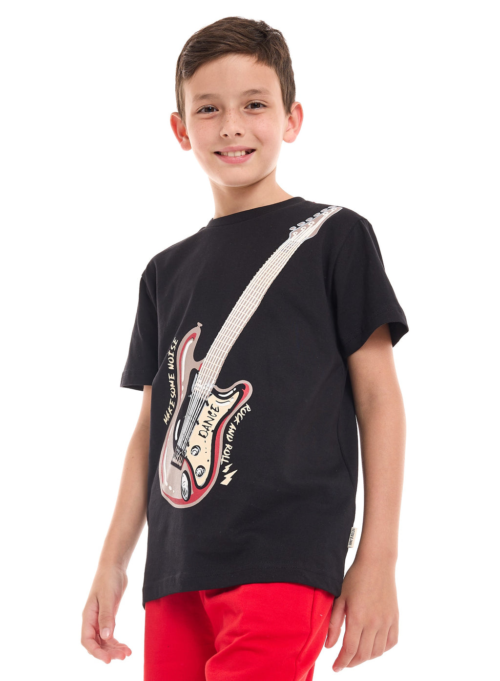 Victor and Jane Guitar Graphic T-Shirt & Shorts Set - Black & Red