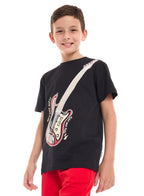 Victor and Jane Guitar Graphic T-Shirt & Shorts Set - Black & Red