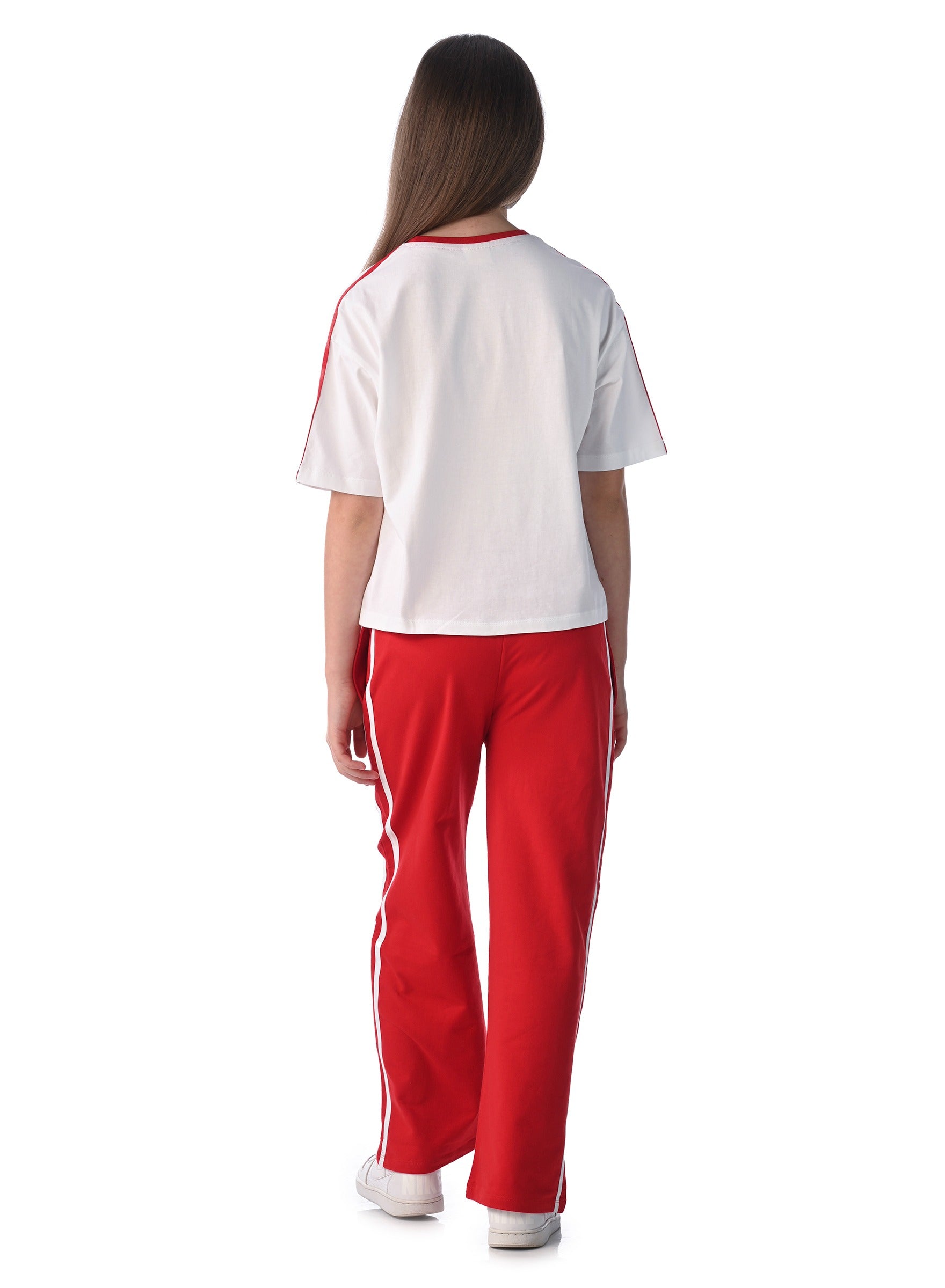 Victor And Jane Girls 2 Pc Set - Embellished Top With Matching Straight Pants With Tape Detail