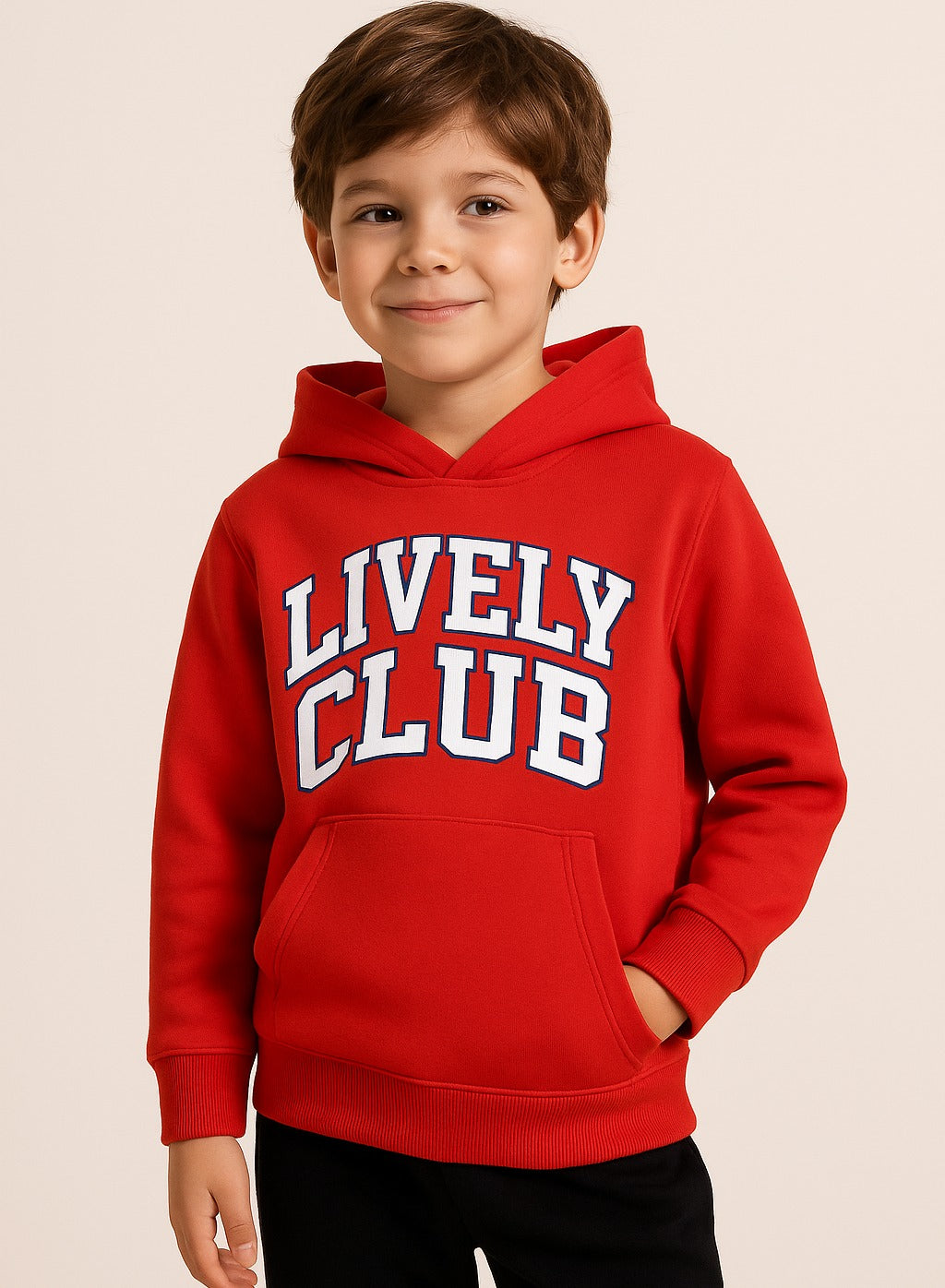 Boys' Red "Lively Club" Hooded Sweatshirt