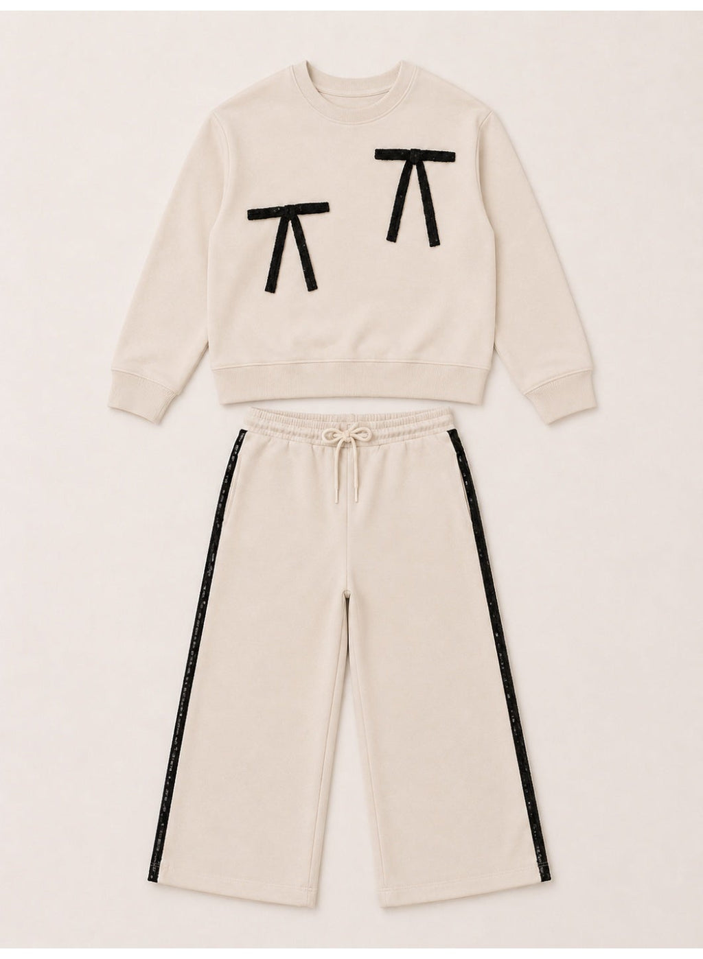 Girls Bow Detail Sweatshirt and Wide Leg Pants Set
