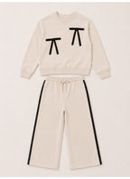 Girls Bow Detail Sweatshirt and Wide Leg Pants Set