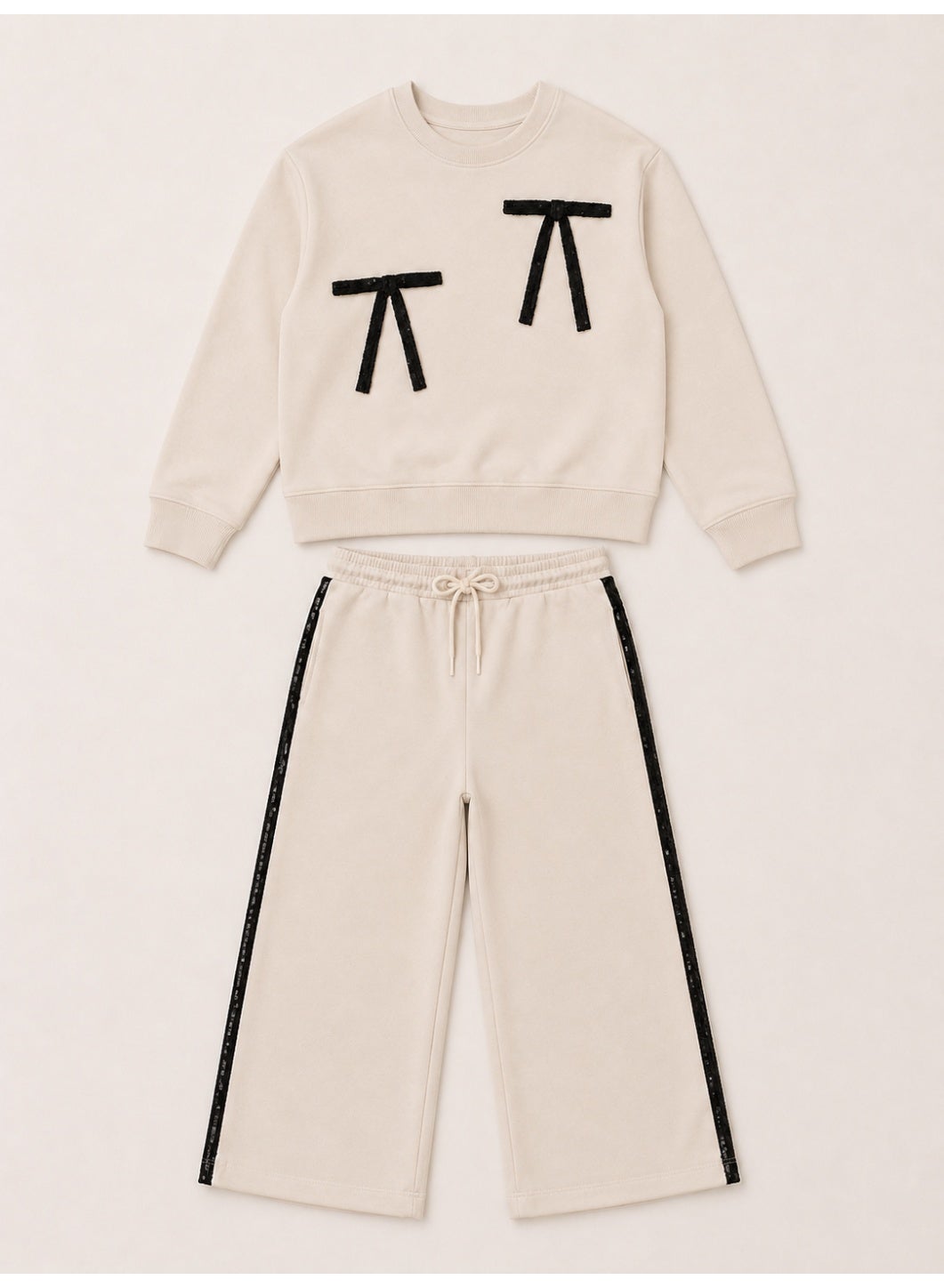 Girls Bow Detail Sweatshirt and Wide Leg Pants Set