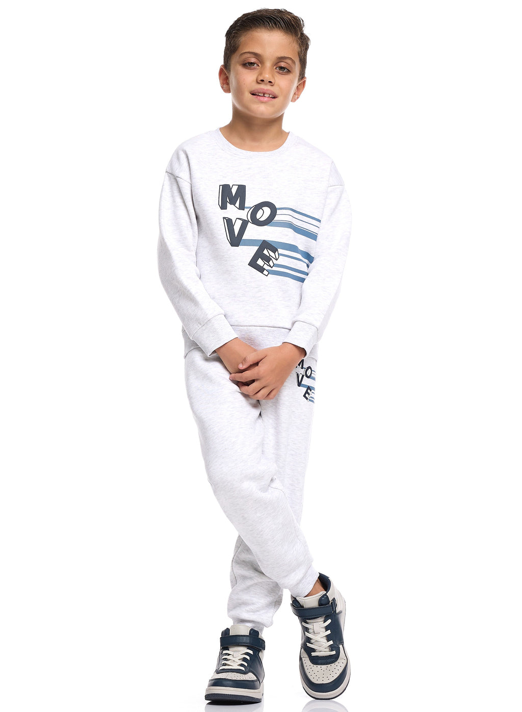 Victor And Jane Cotton Move Graphic Full Sleeves Sweatshirt & Joggers Co-Ord Set - White